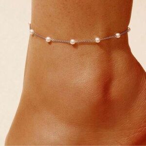 Pearl silver anklet adjustable